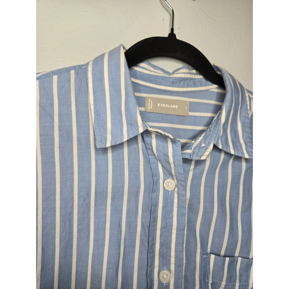 Everlane The Way Short Shirt Silky Cotton Striped Minimalist Preppy Size Small - Picture 5 of 10